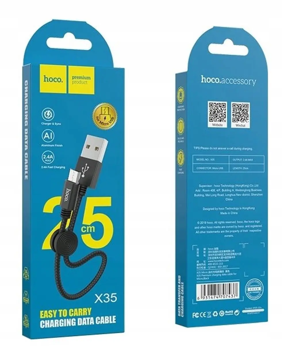 Hoco Micro USB 3.1A Kabel 25cm - Transparent