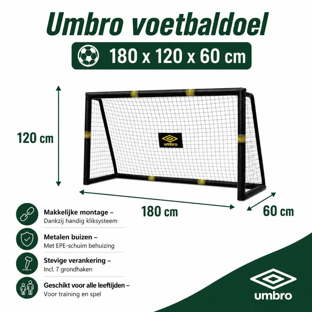 Umbro Voetbaldoel 180x120x60cm - Zwart/Geel