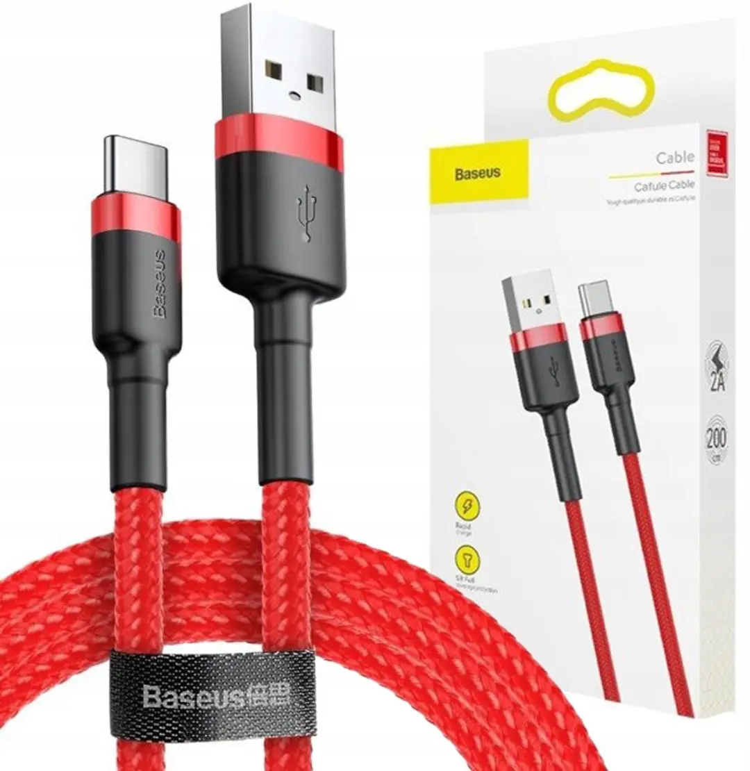Baseus Cafule USB-A naar USB-C Kabel 2m 2A Rood