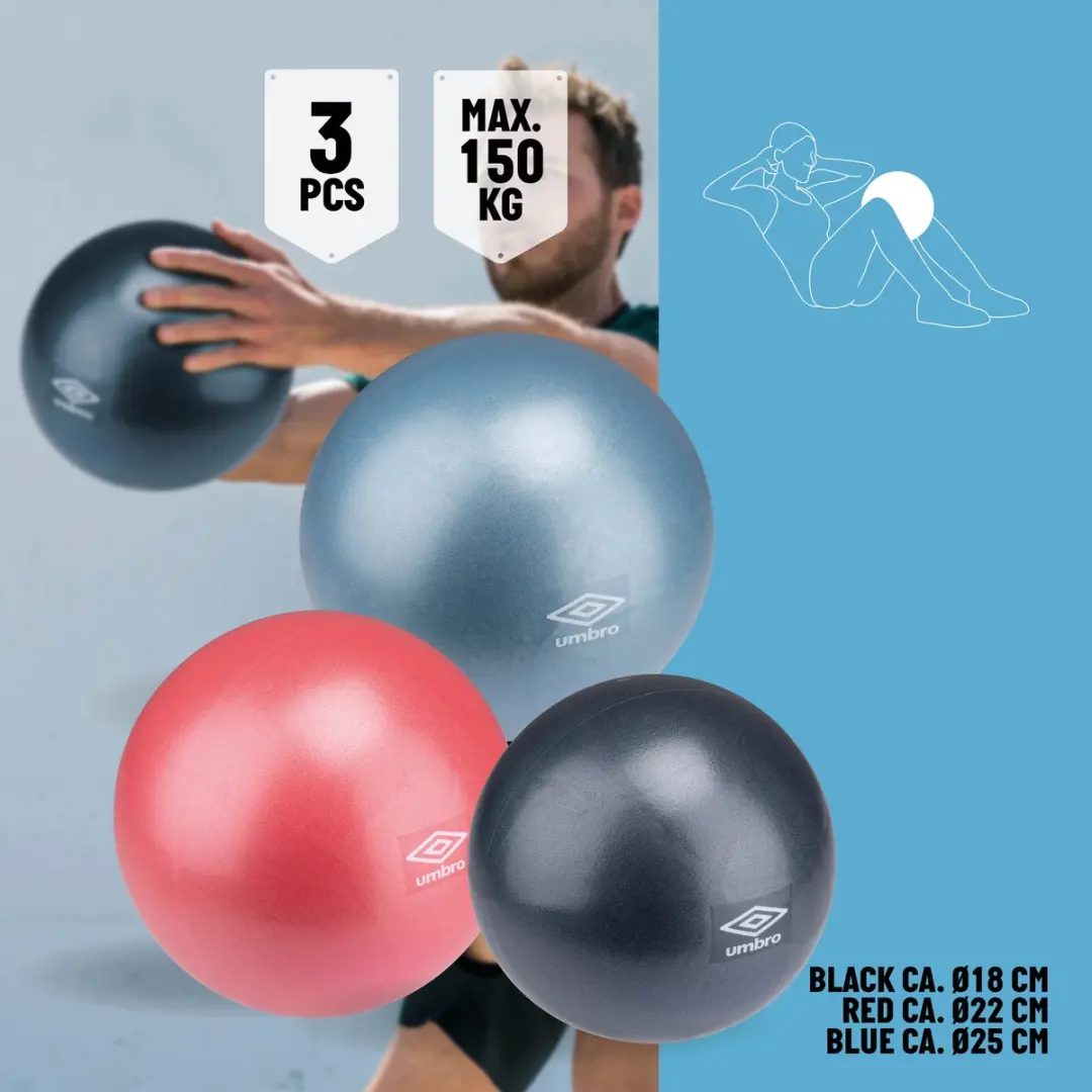 Umbro Pilatesballen Set - 3 Stuks (18/22/25cm) - Zwart