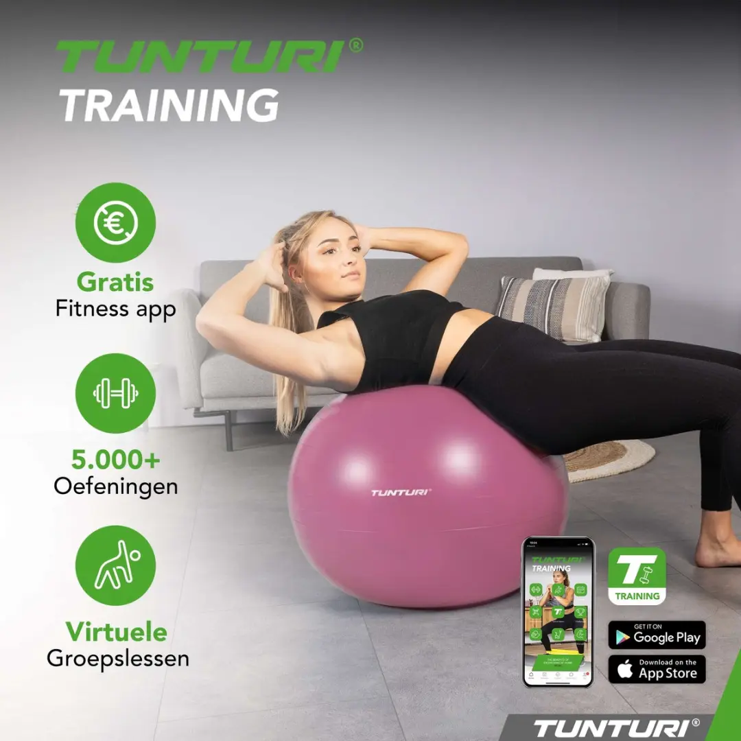 Tunturi Anti Burst Fitnessbal 90cm - 220 kg - Paars