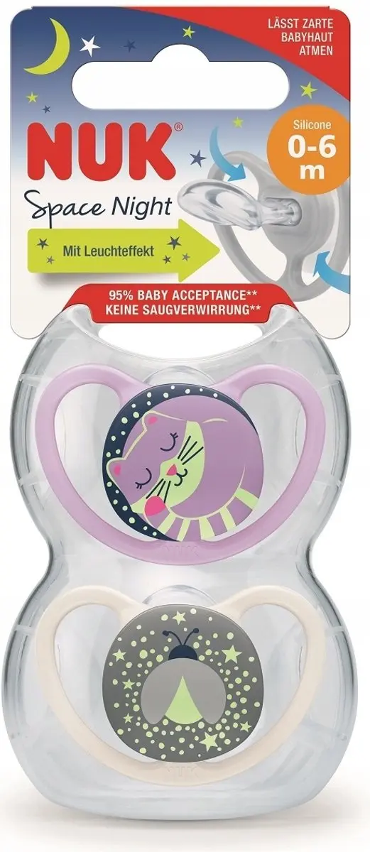NUK Space Night Smakjes 0-6m - 2 Stuks