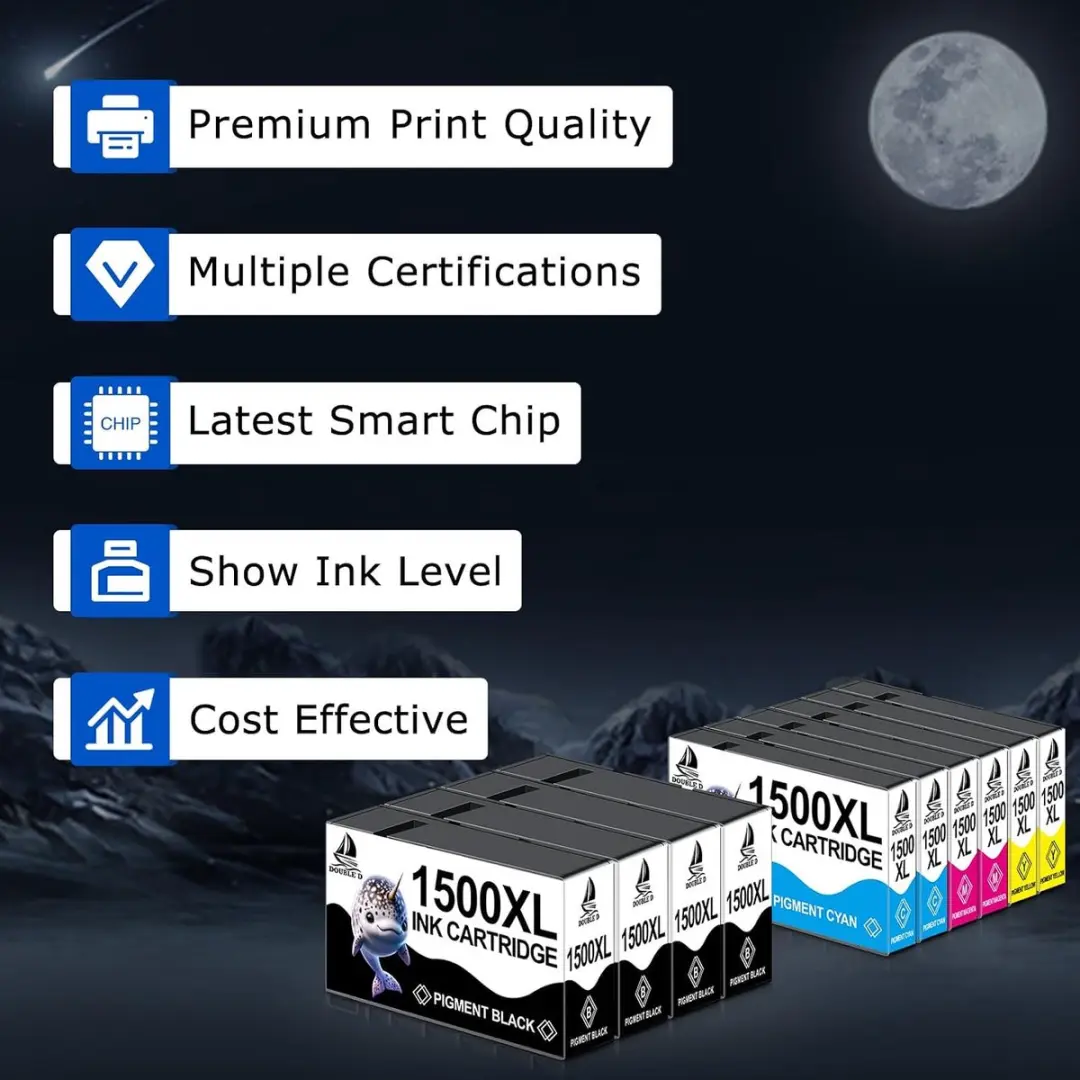 DOUBLE D PGI-1500XL Inktpatronen - 4x Zwart/2x Cyaan/2x Magenta/2x Geel