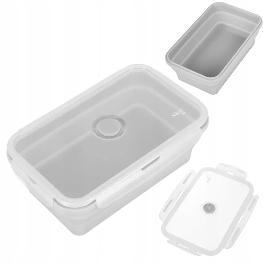 Nils Opvouwbare Lunchbox & Drinkfles - 1200ml/560ml Grijs/Zilver