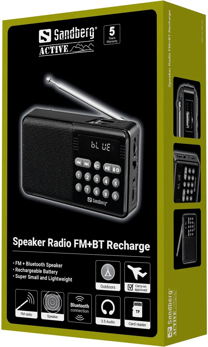 Sandberg 421-18 Draagbare Radio FM+BT - 5W - Zwart