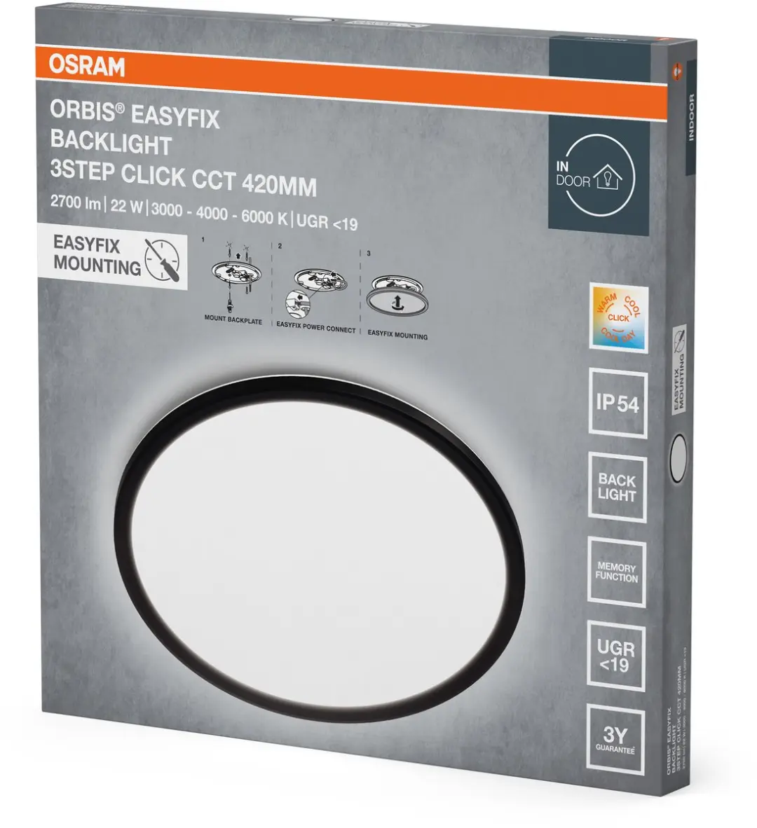 Osram Orbis Easyfix 420mm Plafondlamp - 22W - 1700lm - Zwart - afbeelding 4 van 4