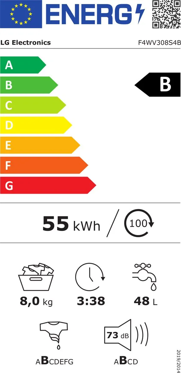 LG F4WV308S4B Wasmachine Voorlader 8kg 1360 RPM - Wit
