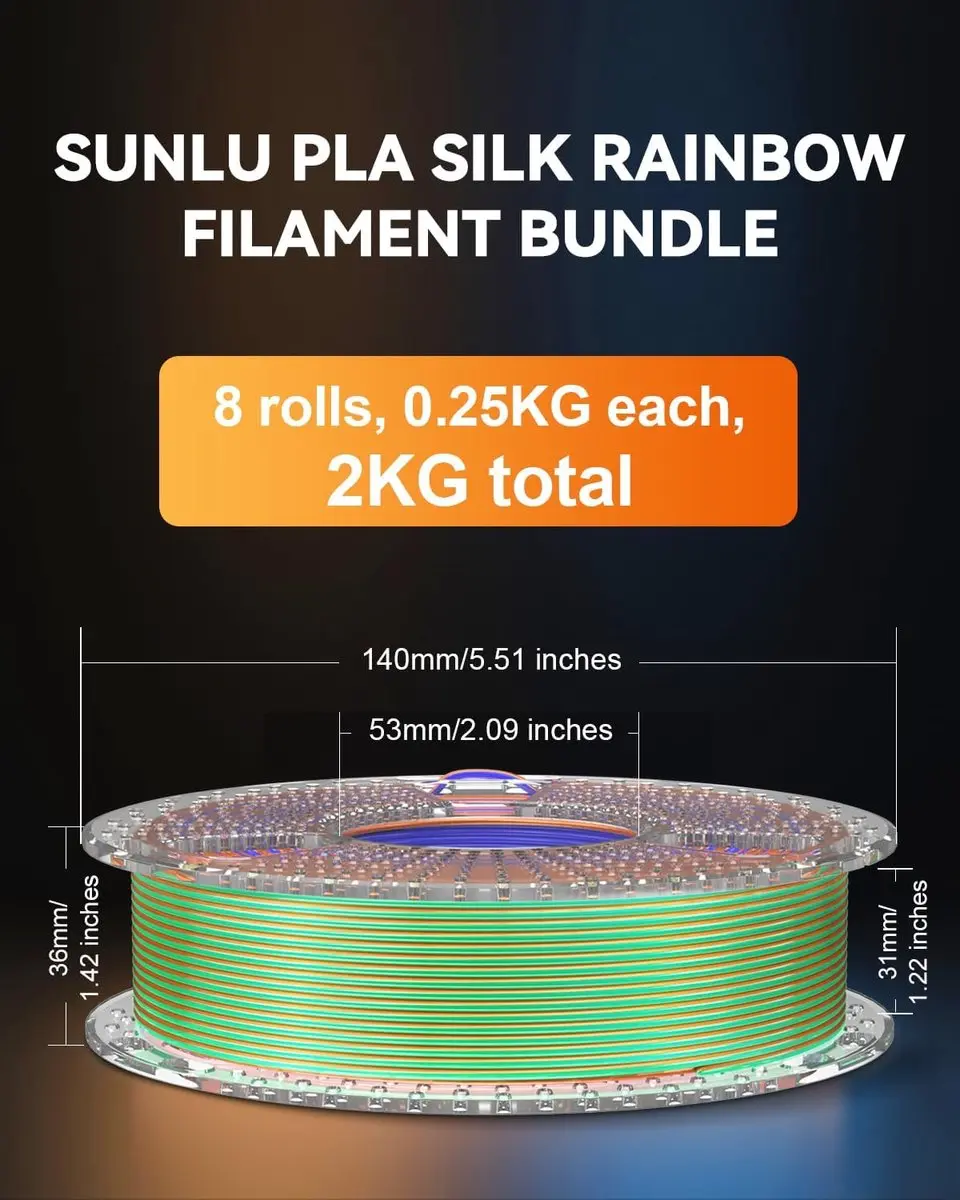 Sunlu Silk PLA+ Filament Set - 2 kg (8 Spoelen) - Multicolor