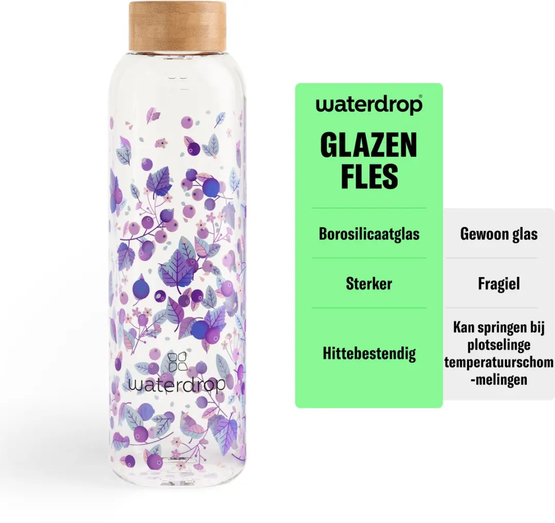 Waterdrop Glazen Drinkfles 600ml - Boost Melange - afbeelding 3 van 6