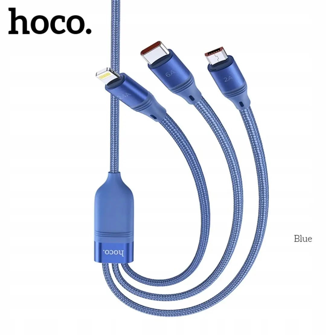 Hoco U104 3-in-1 Kabel 6A - Blauw