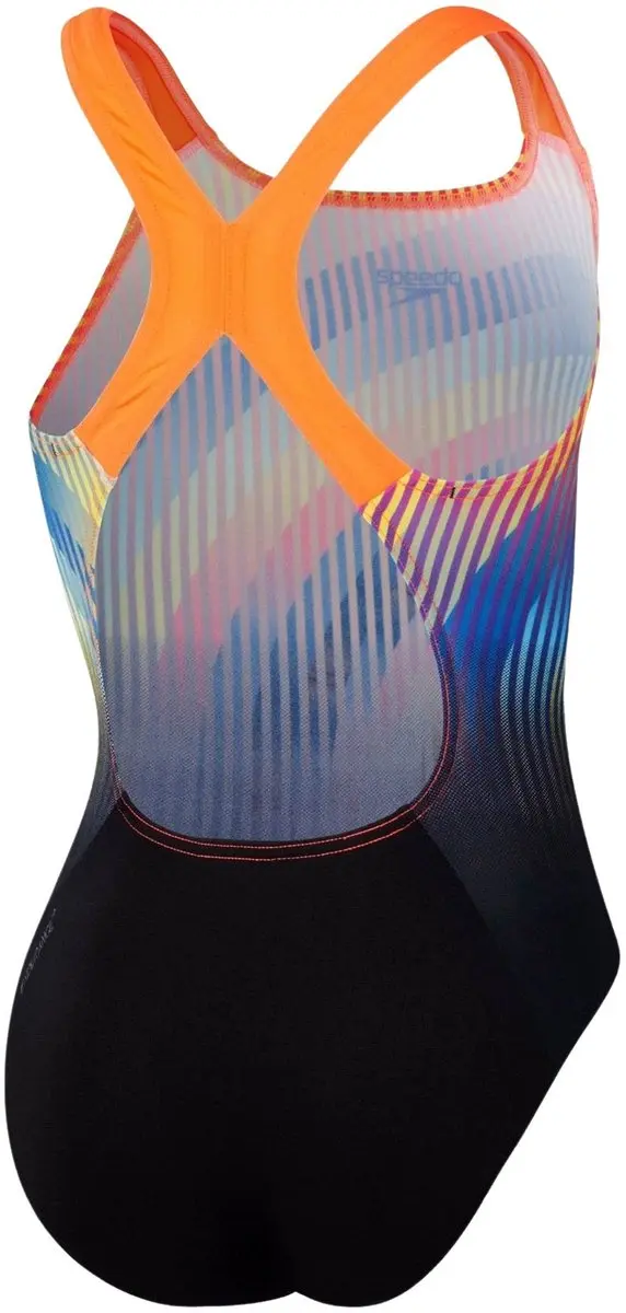 Speedo END+ Digital Placement Badpak Meisjes 152 - Zwart/Blauw/Geel/Orange