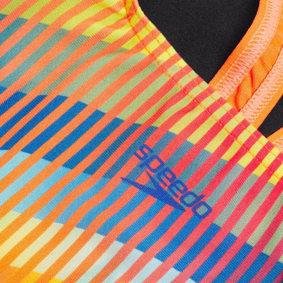 Speedo END+ Digital Placement Badpak Meisjes 152 - Zwart/Blauw/Geel/Orange