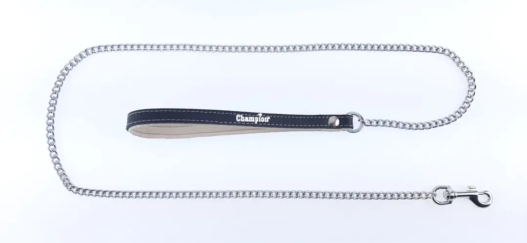 Champion Hondenriem Ketting 110cm - Lederen Handvat