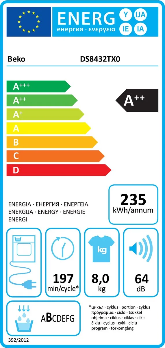 Beko DS8432TX0 Warmtepompdroger 8 kg - Wit - afbeelding 6 van 6