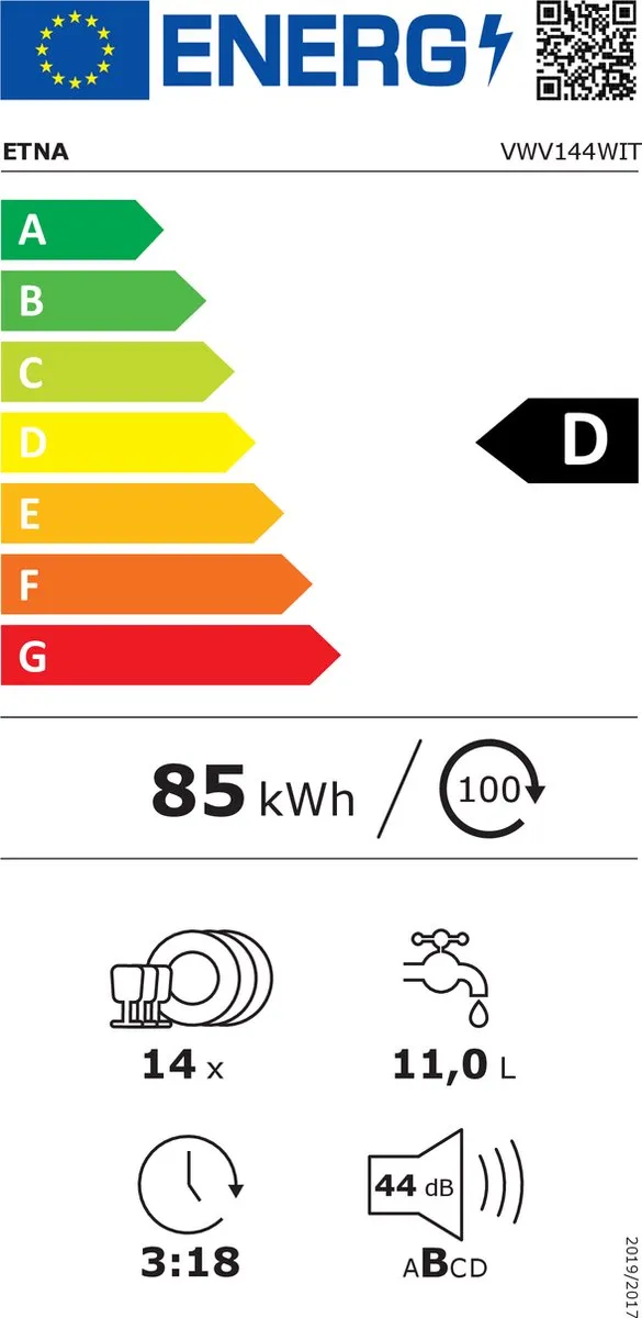 Etna VWV144WIT Vrijstaande Vaatwasser 14 Couverts - 44dB - Wit