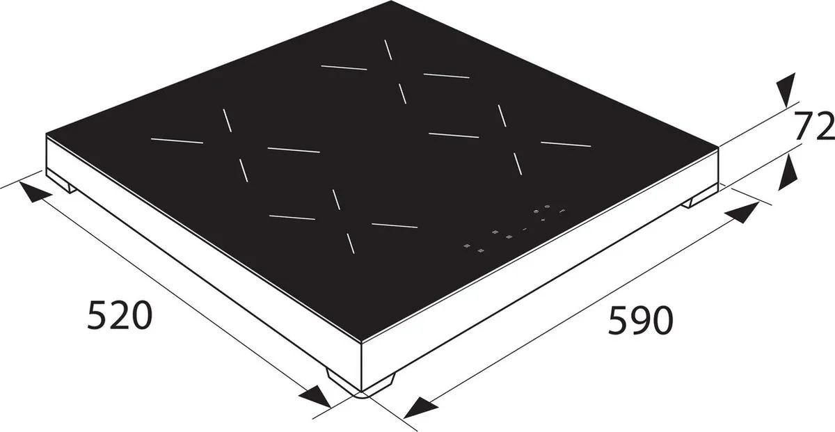 Etna KIV164RVS Inductiekookplaat 4 Zones - 3,7kW - Zwart Glas