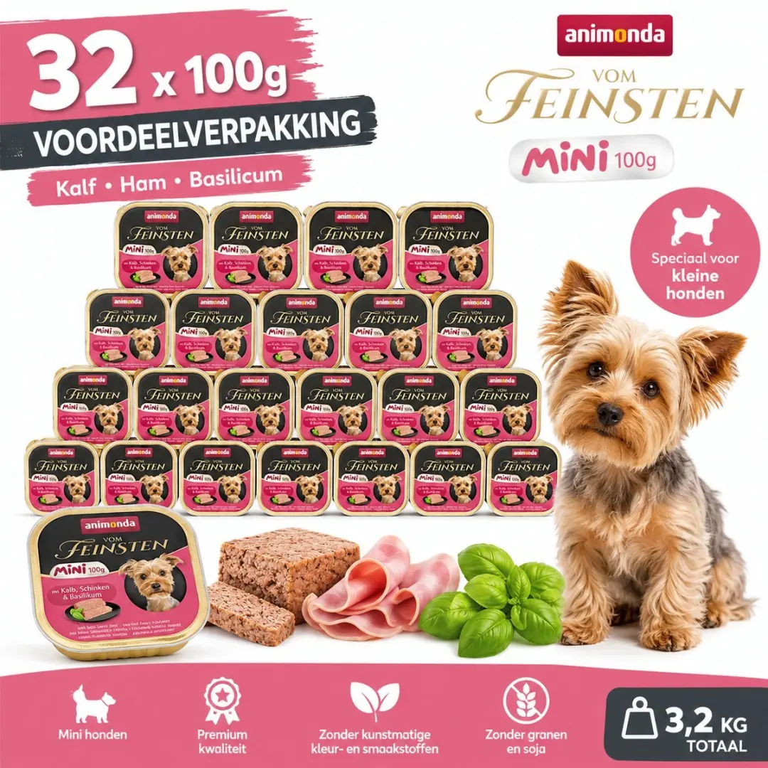 Animonda Vom Feinsten Mini Adult Hondenvoer Kalfsvlees Ham Basilicum 32x100g
