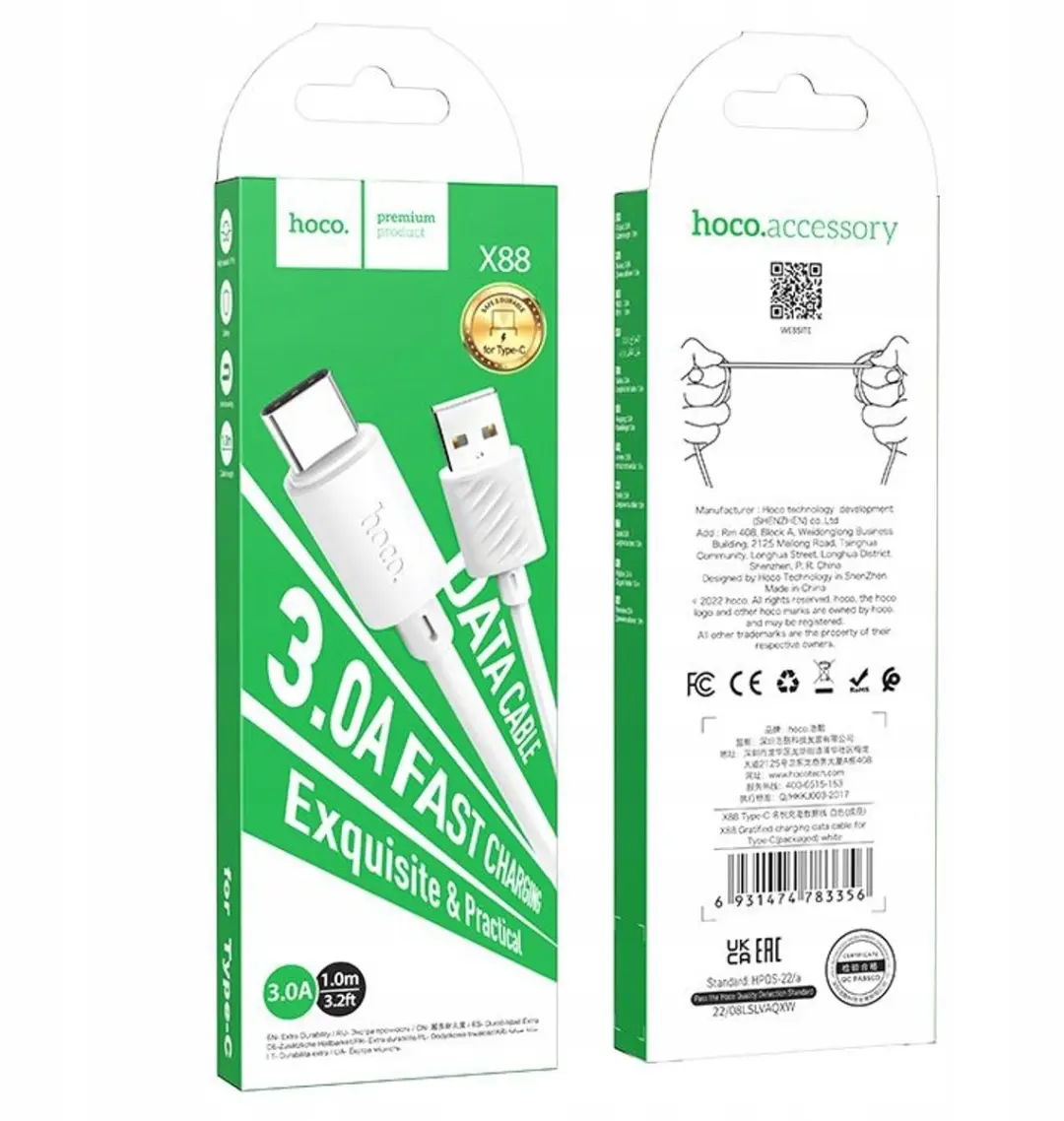 Hoco USB-C Kabel 1m - Snelladen Quick Charge 3.0