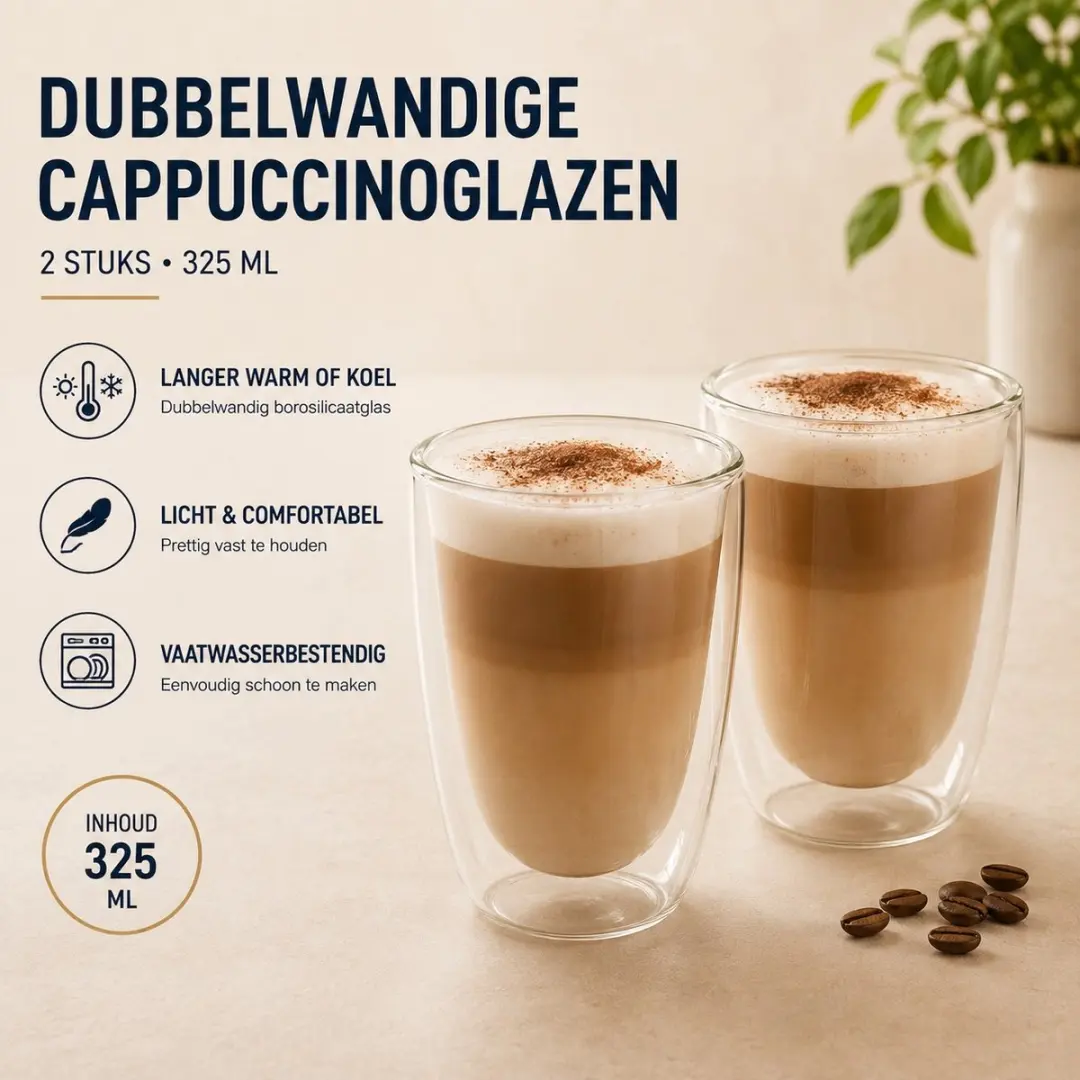 SilverCrest Dubbelwandige Cappuccinoglazen 325ml - 3 Stuks