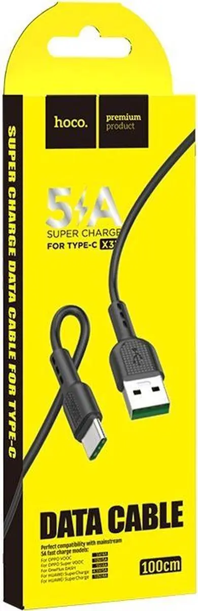 Hoco X33 Surge USB naar USB-C Kabel 5A - 1m - Zwart - afbeelding 6 van 6