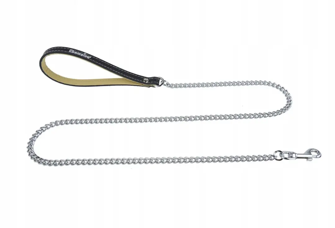 Champion Hondenlijn Ketting 1.1m - Chroom & Leer