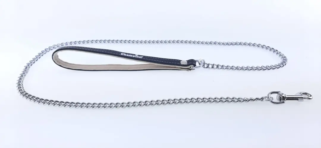 Champion Hondenlijn Ketting 1.1m - Chroom & Leer