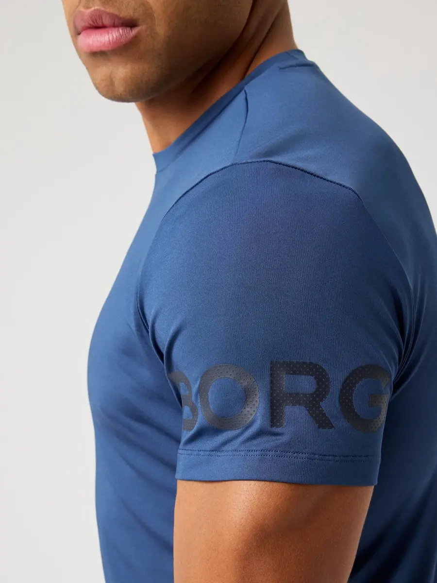 Björn Borg Heren Sportshirt Korte Mouw S - Blauw - Gerecycled Polyester