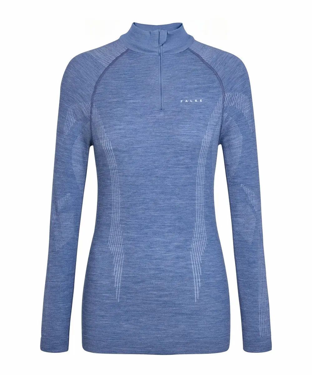 Falke Wool-Tech Zip Neck Shirt Dames - L - Blauw
