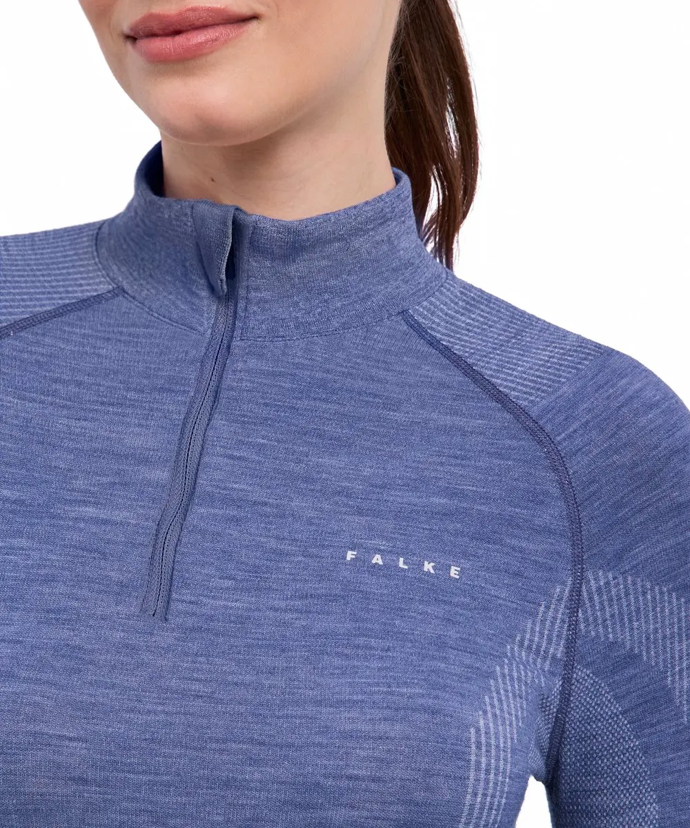 Falke Wool-Tech Zip Neck Shirt Dames - L - Blauw