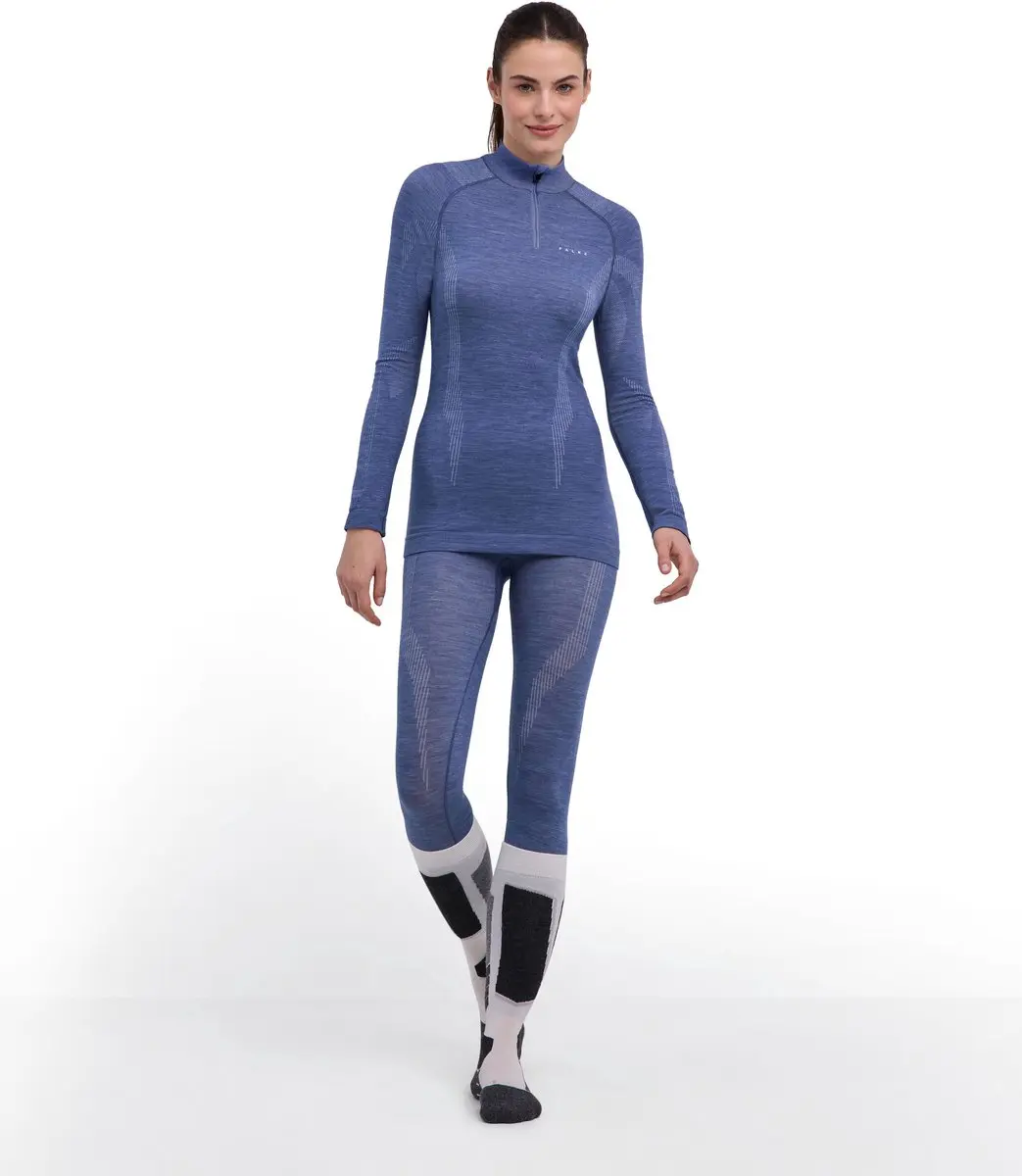 Falke Wool-Tech Zip Neck Shirt Dames - L - Blauw