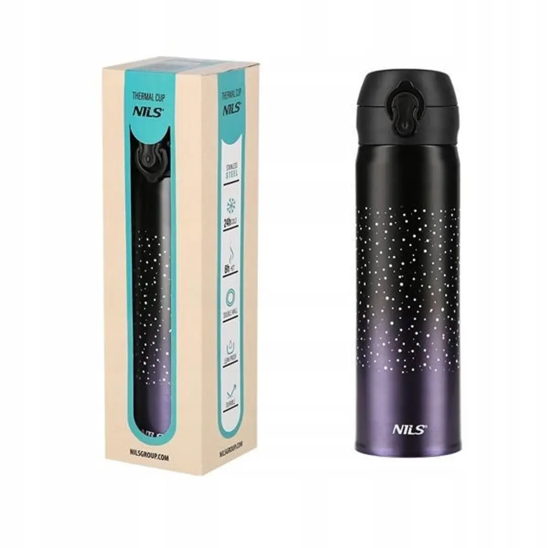 Nils Thermosbeker Kind 450ml RVS - Zwart/Paars