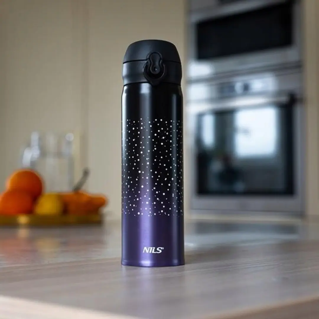 Nils Thermosbeker Kind 450ml RVS - Zwart/Paars