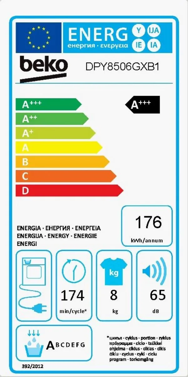 Beko DPY8506GXB1 wasdroger Vrijstaand Voorbelading 8 kg A+++ Wit