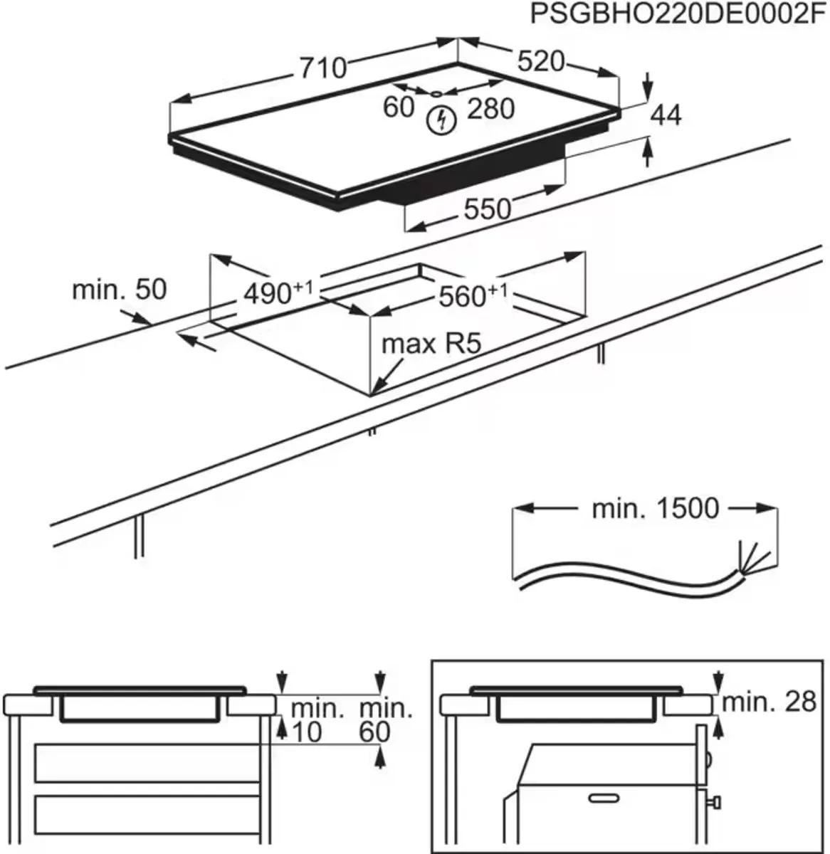 AEG TO74IB00CB Inductiekookplaat 71cm - 4 Zones - Zwart