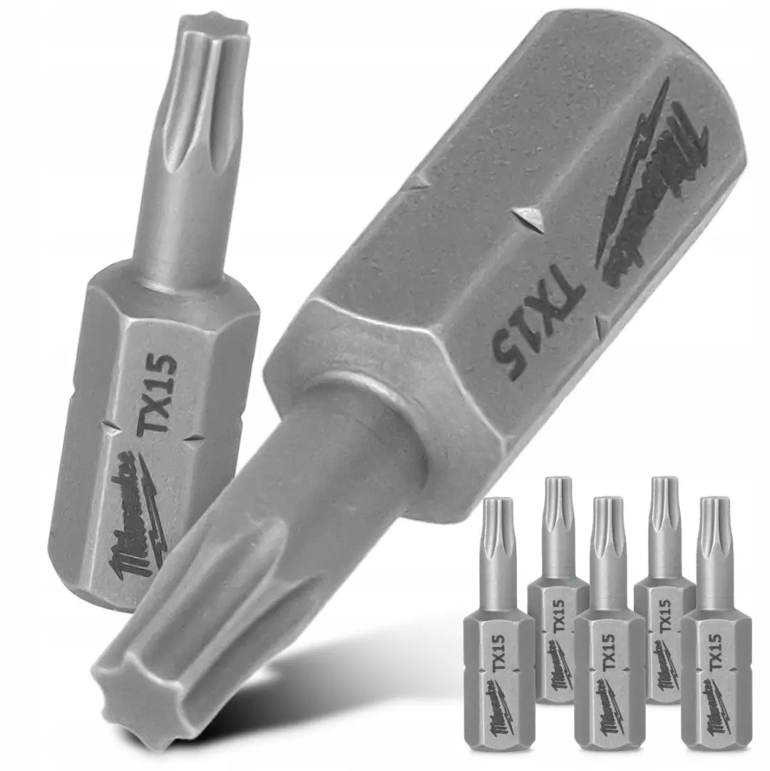 5x Milwaukee Torx TX15 Bits 25mm Magnetisch S2 Staal