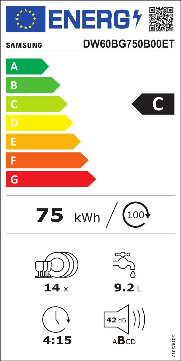 Samsung DW60BG750B00ET Integreerbare Vaatwasser 14 Couverts