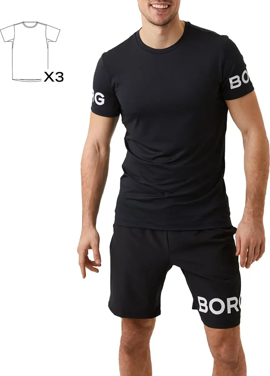 Björn Borg Sportshirt - S - Zwart/Blauw/Rood