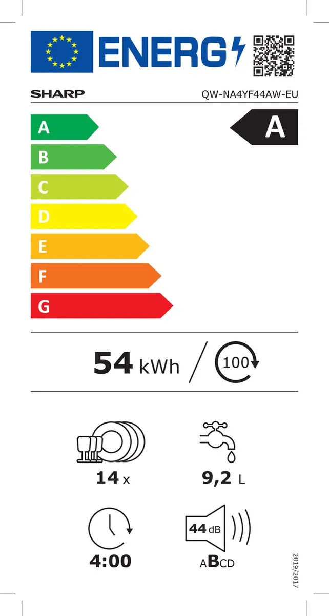 Sharp QWNA4YF44AWEU Vrijstaande Vaatwasser 14 Couverts - Wit