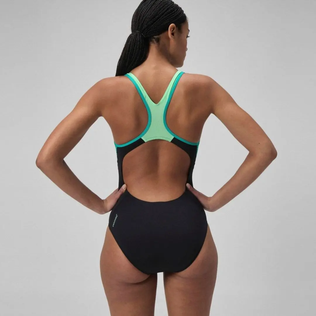 Speedo Placement Laneback Dames Sportbadpak - Zwart/Groen