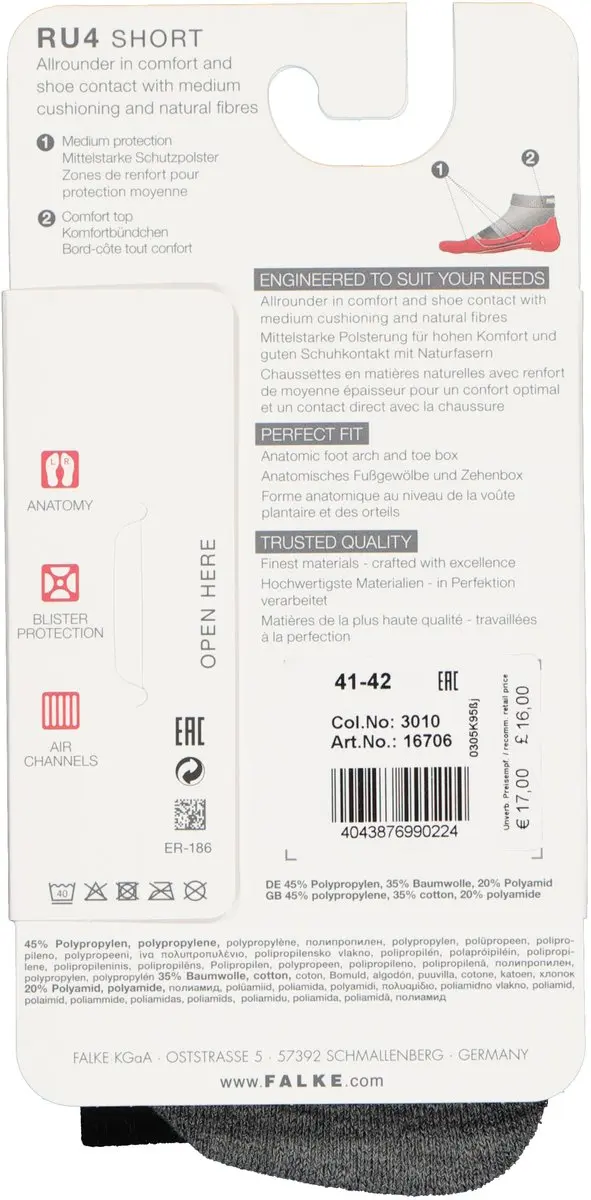 Falke RU4 Short Anti-Blaar Hardloopsokken Dames - 37/38 - Zwart