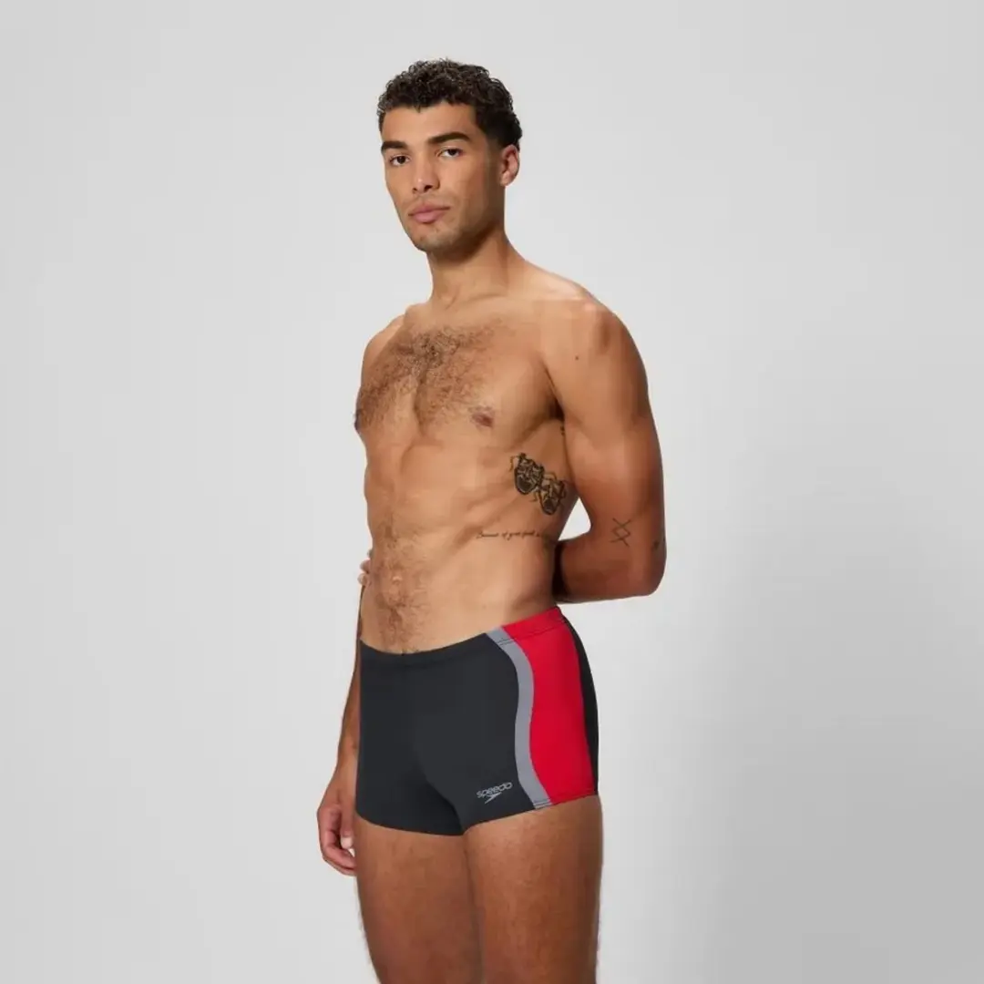 Speedo Solid Splice Aquashort Heren - Sportzwembroek L - Zwart/Rood