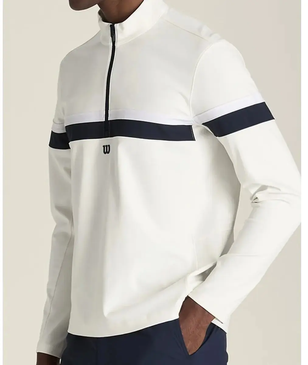 Wilson Elevate Performance T-shirt Half Zips - S - Sandrift/Classic Navy/Bright White