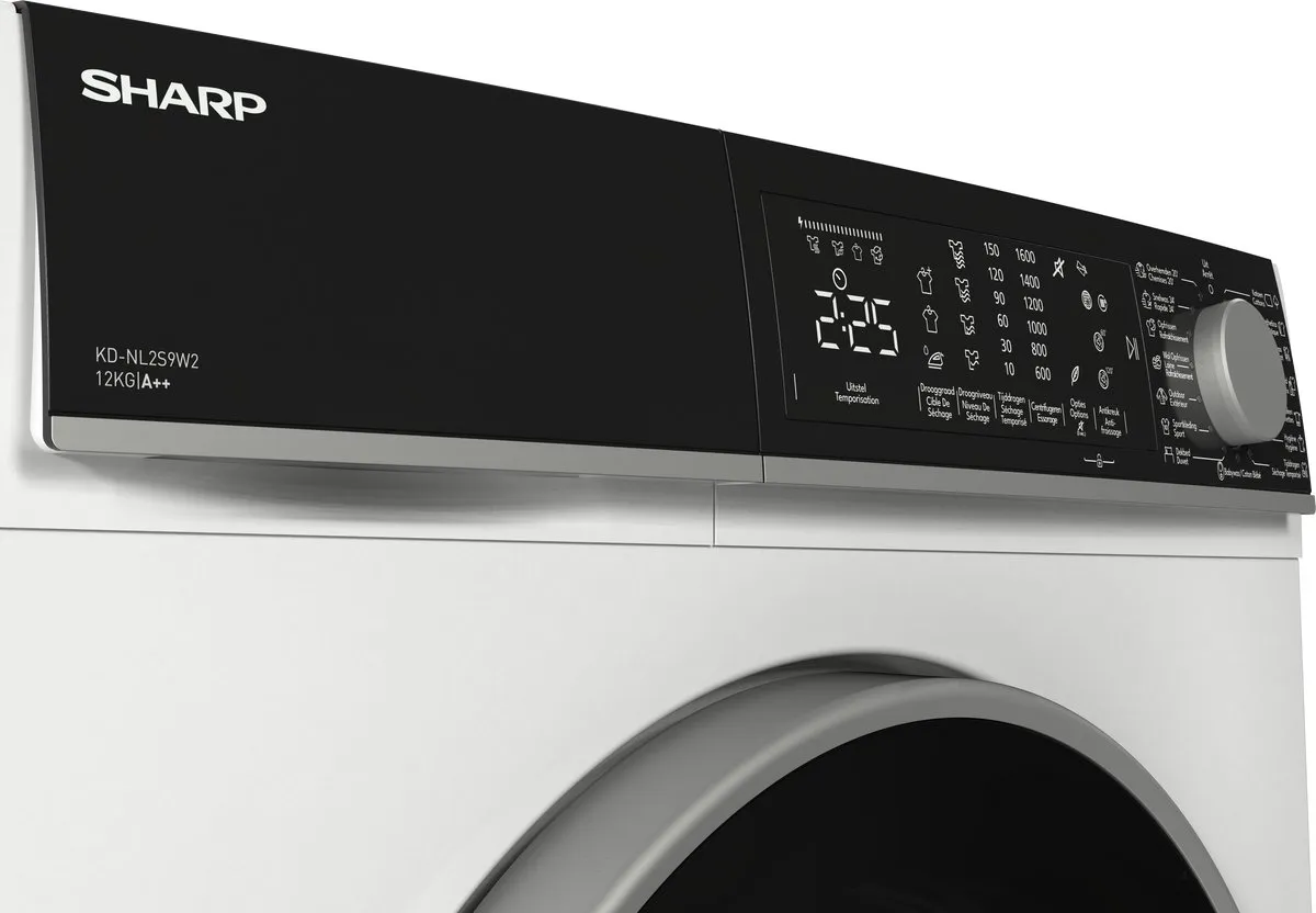 Sharp KDNL2S9W2BE - warmtepomp droger - 12KG - energie label D - 15 programma's - LED trommelverlichting - WIT