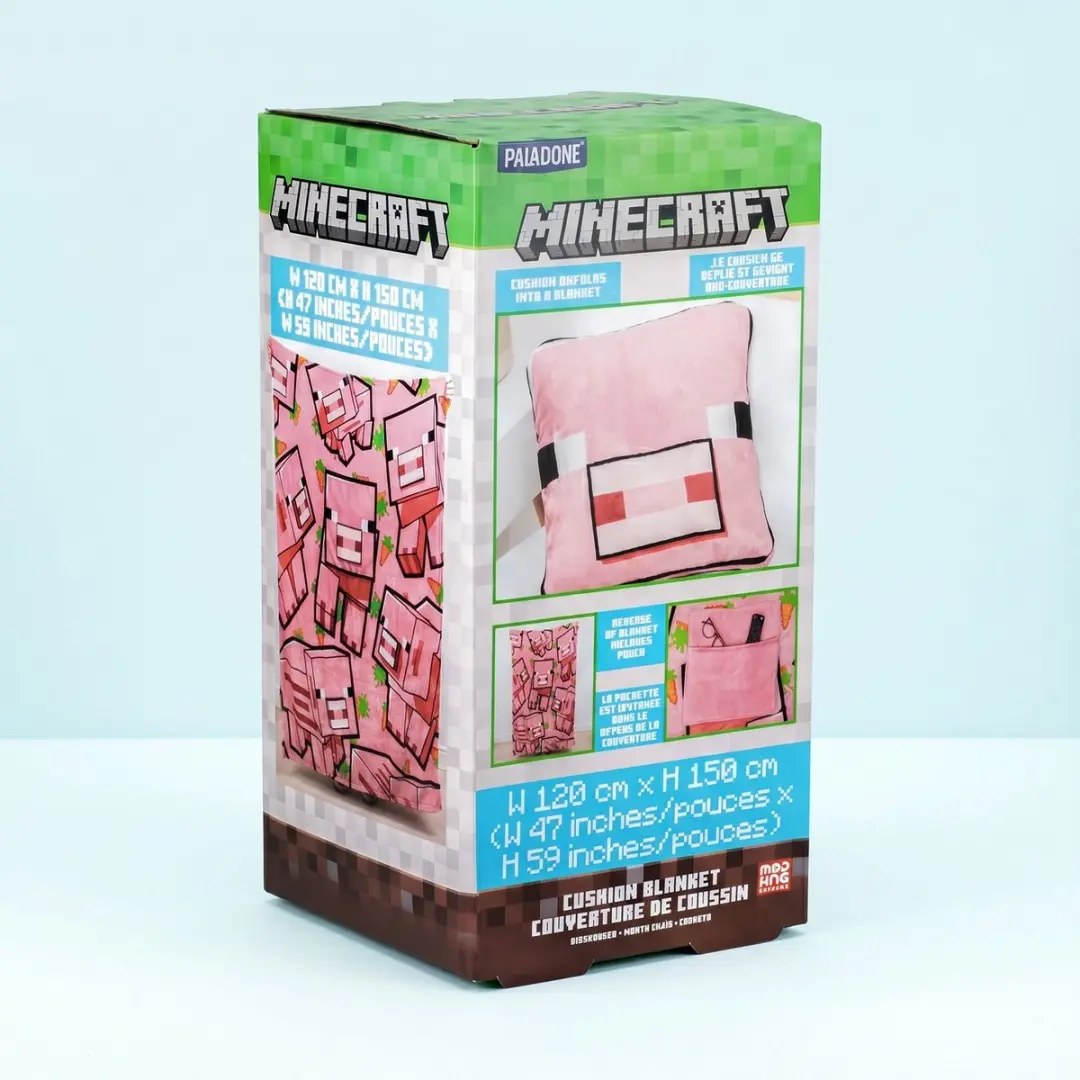 Paladone Minecraft Pig 2-in-1 Kussen Deken 120x150cm - Pink