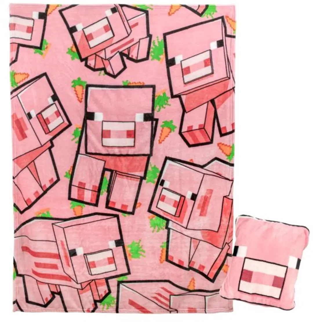 Paladone Minecraft Pig 2-in-1 Kussen Deken 120x150cm - Pink