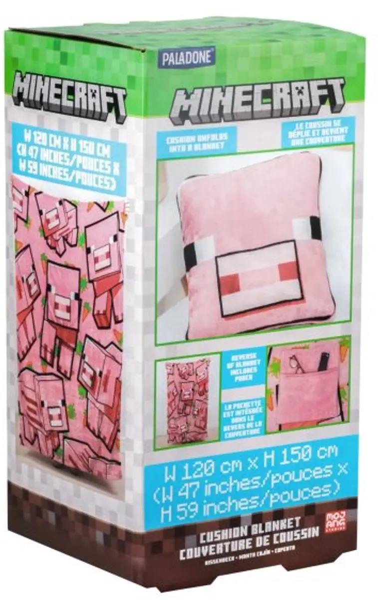 Paladone Minecraft Pig 2-in-1 Kussen Deken 120x150cm - Pink