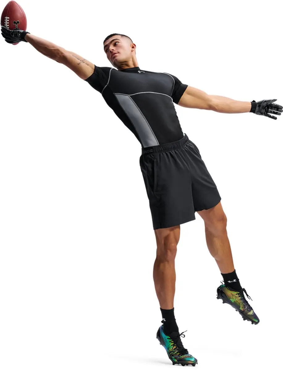 Under Armour UA HG Elite Fitted SS-BLK Heren Sportshirt - XXL - Zwart/Rose/Reflecterend