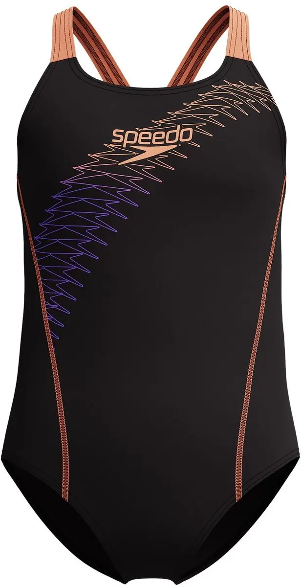 Speedo Medley Logo 1-Piece Meisjesbadpak - Zwart/Oranje - afbeelding 6 van 6