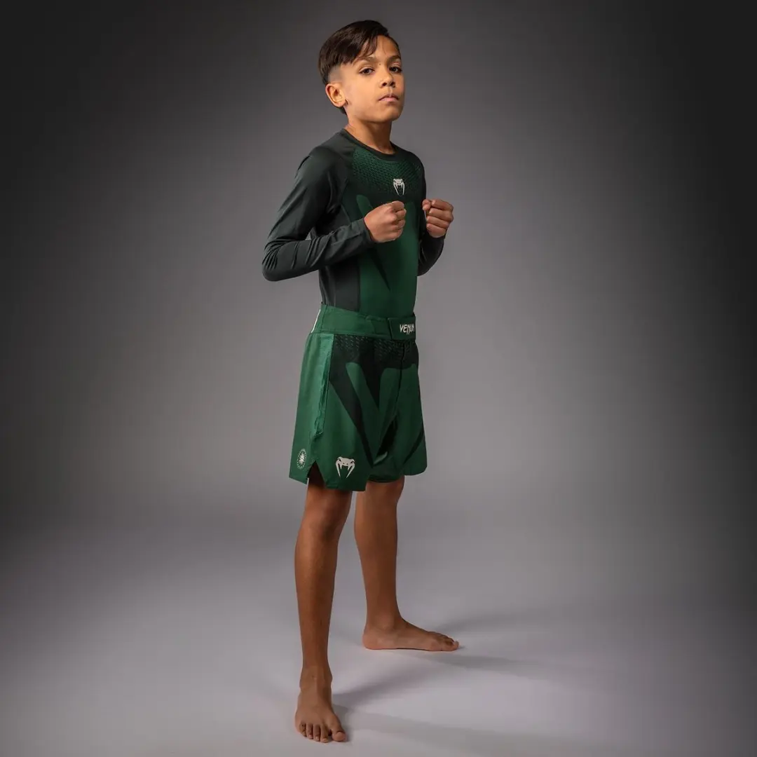 Venum Light Kids Fight Shorts 140cm - Forest Green/Off White