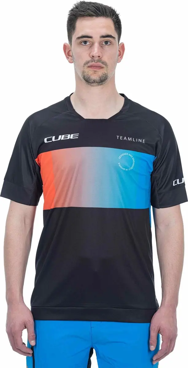 CUBE Fietsshirt TEAMLINE ROUNDNECK JERSEY S/S BLK/BLU/RED S
